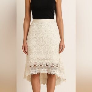 Crochet Boho Elegant Cream high low fully lined A line skirt